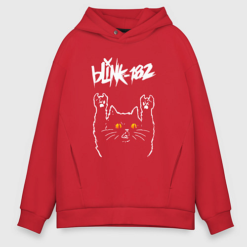 Мужское худи оверсайз Blink 182 rock cat / Красный – фото 1