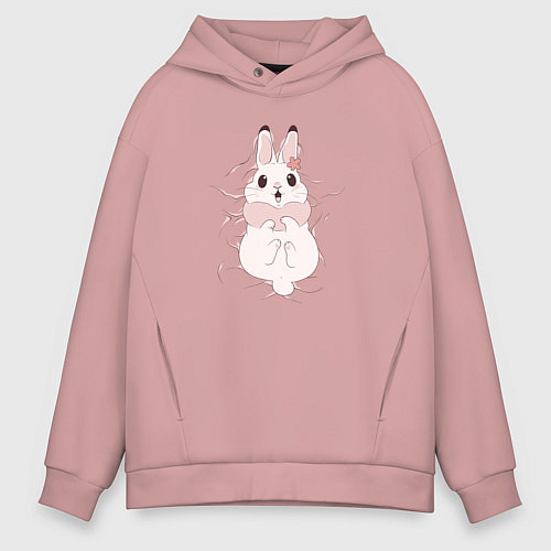 Мужское худи оверсайз Cute white rabbit / Пыльно-розовый – фото 1