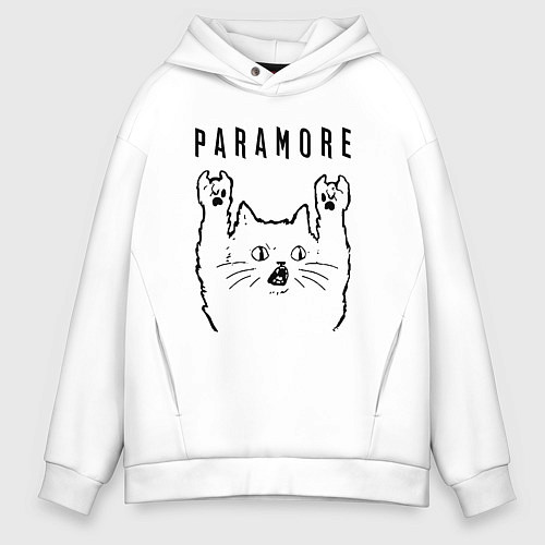 Мужское худи оверсайз Paramore - rock cat / Белый – фото 1