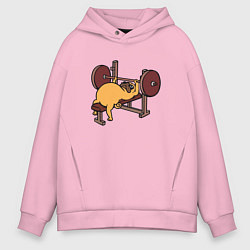 Толстовка оверсайз мужская Мопс - крутой пауэрлифтер!, цвет: светло-розовый