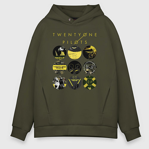 Мужское худи оверсайз Twenty One Pilots коллаж / Хаки – фото 1