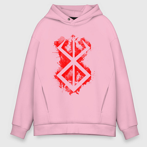 Мужское худи оверсайз Клеймо жертвы - брызги - гатс / Светло-розовый – фото 1