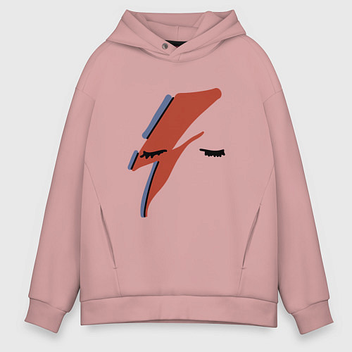 Мужское худи оверсайз Дэвид Боуи - молния / Пыльно-розовый – фото 1