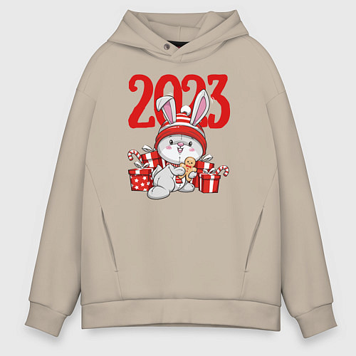 Мужское худи оверсайз Зайка в подарках 2023 / Миндальный – фото 1
