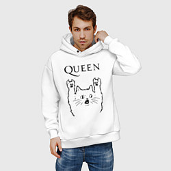 Толстовка оверсайз мужская Queen - rock cat, цвет: белый — фото 2