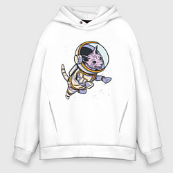 Толстовка оверсайз мужская Кот сфинкс космонавт, цвет: белый