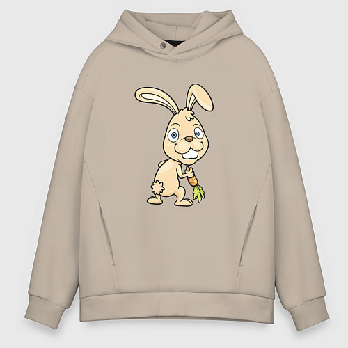 Мужское худи оверсайз Кролик с морковкой / Миндальный – фото 1