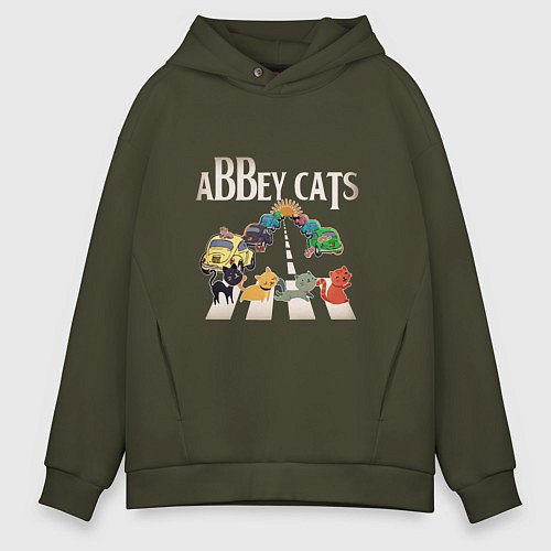 Мужское худи оверсайз Abbey cats / Хаки – фото 1