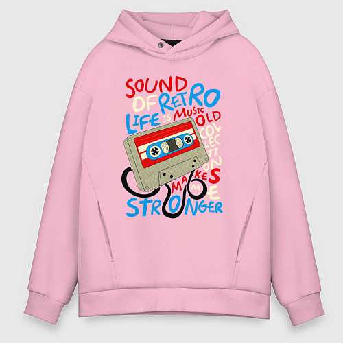 Мужское худи оверсайз Касссета ретро звук / Светло-розовый – фото 1