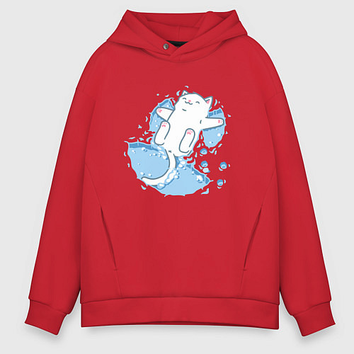 Мужское худи оверсайз Снежный котоик / Красный – фото 1