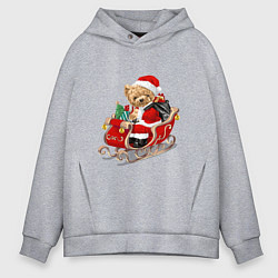 Толстовка оверсайз мужская Новогодний мишка, цвет: меланж