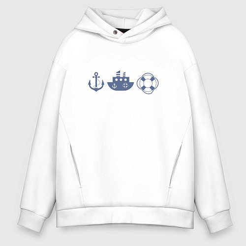Мужское худи оверсайз Якорь спасательный круг корабль / Белый – фото 1