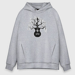 Толстовка оверсайз мужская Разросшееся дерево гитара с музыкальными нотами, цвет: меланж