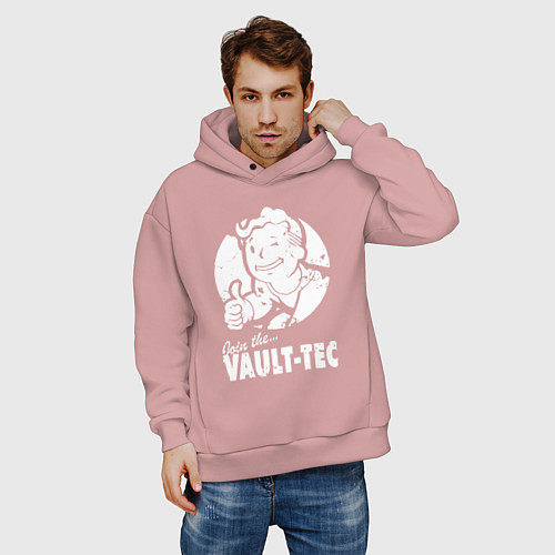 Мужское худи оверсайз Vault boy - join the vault tec / Пыльно-розовый – фото 3