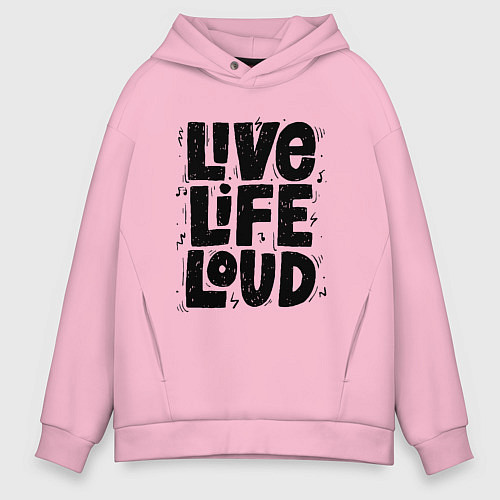 Мужское худи оверсайз Живи громко / Светло-розовый – фото 1