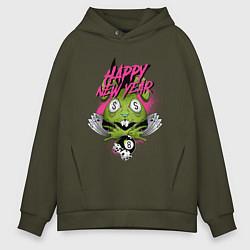 Мужское худи оверсайз Green rabbit Happy new year