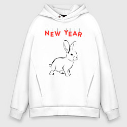 Толстовка оверсайз мужская New year rabbit, цвет: белый
