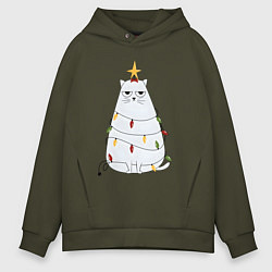 Толстовка оверсайз мужская Кот-ёлка, цвет: хаки