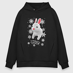 Толстовка оверсайз мужская Серый кролик и снежинки, цвет: черный