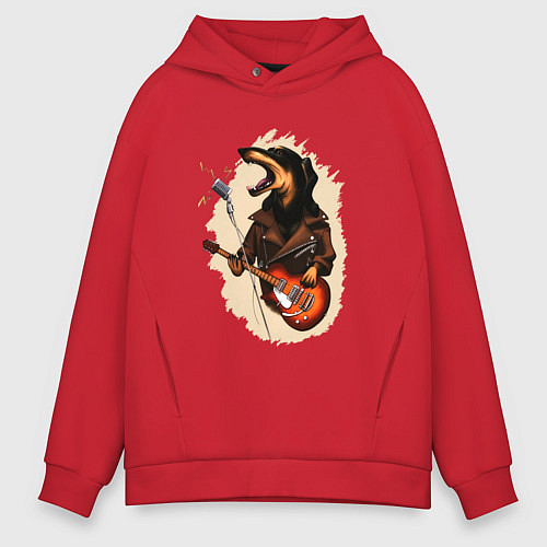 Мужское худи оверсайз Такса рокер / Красный – фото 1