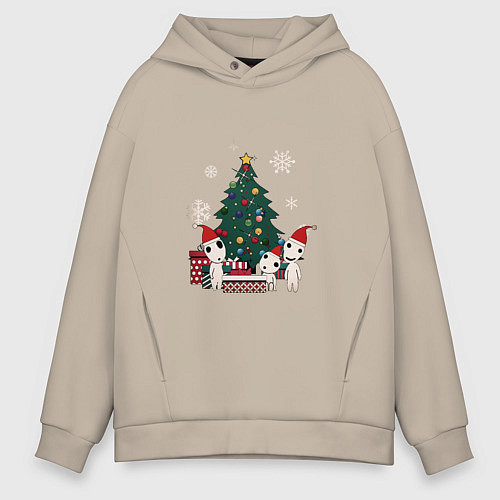 Мужское худи оверсайз Новогодние кодама / Миндальный – фото 1