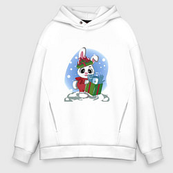Мужское худи оверсайз Rabbit with a New Years gift