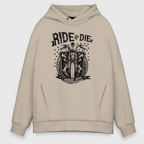 Мужское худи оверсайз Мотоцикл дорога или смерть / Миндальный – фото 1