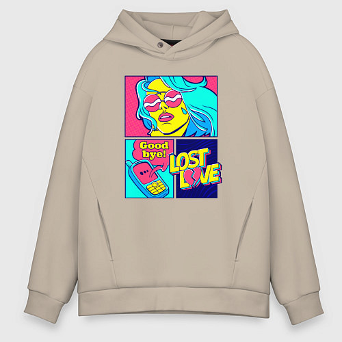 Мужское худи оверсайз Поп арт девушка с телефоном / Миндальный – фото 1