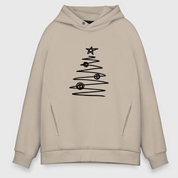 Толстовка оверсайз мужская Новогодняя графичная ёлка, цвет: миндальный