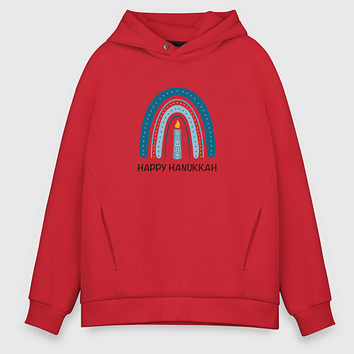 Мужское худи оверсайз Ханука, Happy Hanukkah / Красный – фото 1