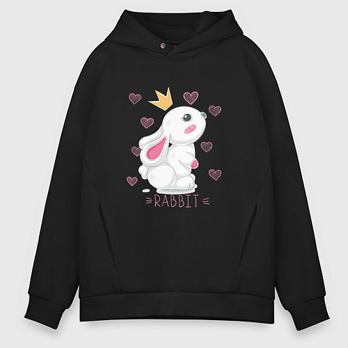 Мужское худи оверсайз Зайчик в короне / Черный – фото 1