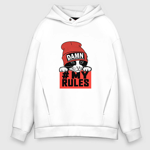 Мужское худи оверсайз Damn my rules / Белый – фото 1