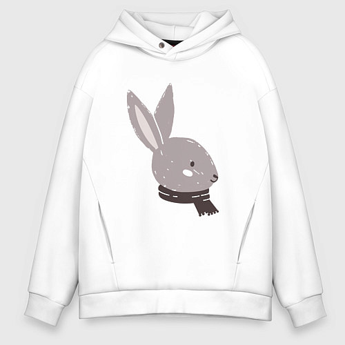 Мужское худи оверсайз Серая крольчиха / Белый – фото 1