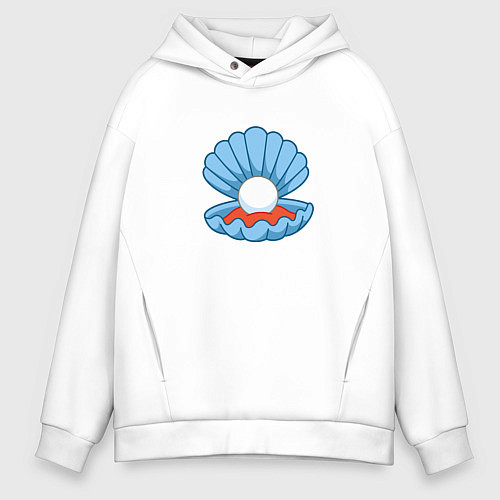 Мужское худи оверсайз Мультяшная голубая ракушка с жемчужиной / Белый – фото 1