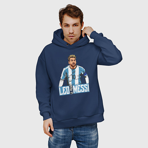 Мужское худи оверсайз Messi la pulga / Тёмно-синий – фото 3