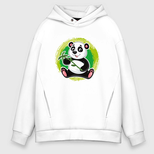 Мужское худи оверсайз Милый мультяшный панда с бамбуком / Белый – фото 1