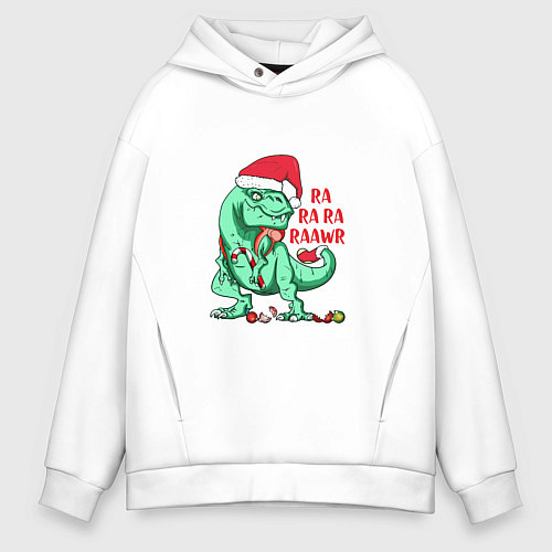 Мужское худи оверсайз Raawr dinosaur / Белый – фото 1