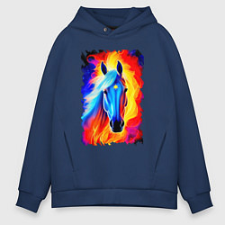Толстовка оверсайз мужская Огнегривый конь со звездой на лбу, цвет: тёмно-синий