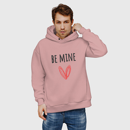 Мужское худи оверсайз Be mine - doodle heart / Пыльно-розовый – фото 3