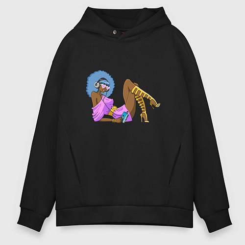 Мужское худи оверсайз Retro music girl / Черный – фото 1