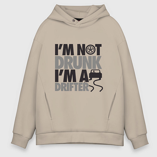 Мужское худи оверсайз Я не пьяный, я дрифтер / Миндальный – фото 1