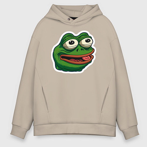 Мужское худи оверсайз Лягушонок Пепе с блеском надежды / Миндальный – фото 1