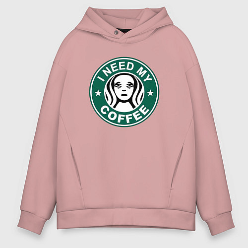 Мужское худи оверсайз I need my cofee / Пыльно-розовый – фото 1