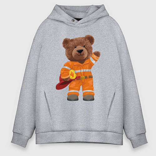 Мужское худи оверсайз Пожарный медведь / Меланж – фото 1