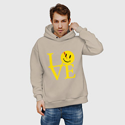 Толстовка оверсайз мужская Smile love, цвет: миндальный — фото 2