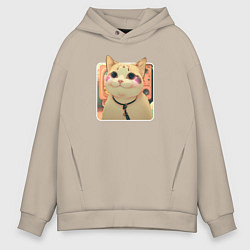 Толстовка оверсайз мужская Cat smiling meme art, цвет: миндальный