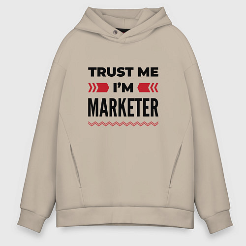 Мужское худи оверсайз Trust me - Im marketer / Миндальный – фото 1