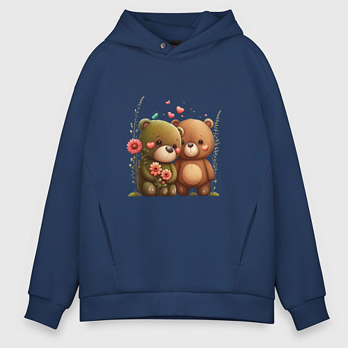 Мужское худи оверсайз Плюшевые медведи с сердцем / Тёмно-синий – фото 1