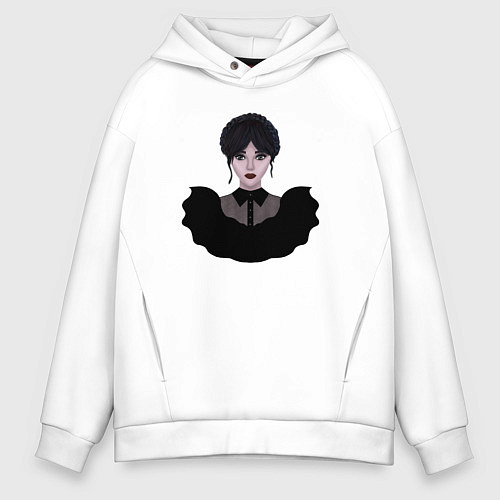 Мужское худи оверсайз Уэнсдэй Адамс арт / Белый – фото 1