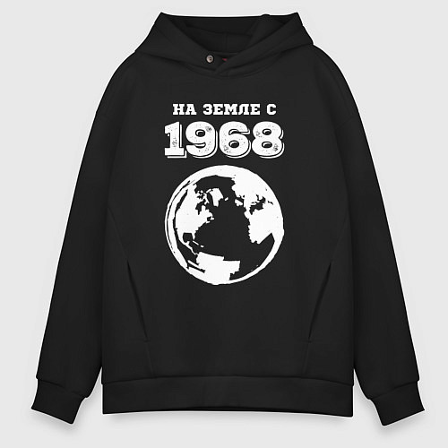 Мужское худи оверсайз На Земле с 1968 с краской на темном / Черный – фото 1